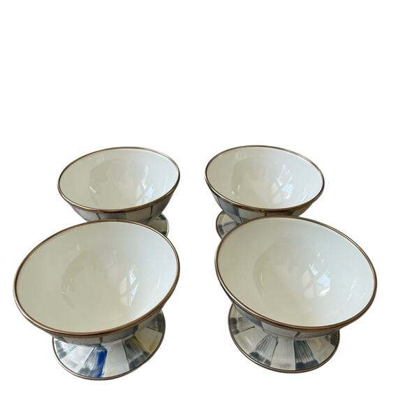 Brand New Mackenzie-Childs Sterling Check Ice Cream Dishes Set of 4 - Picture 4 of 15
